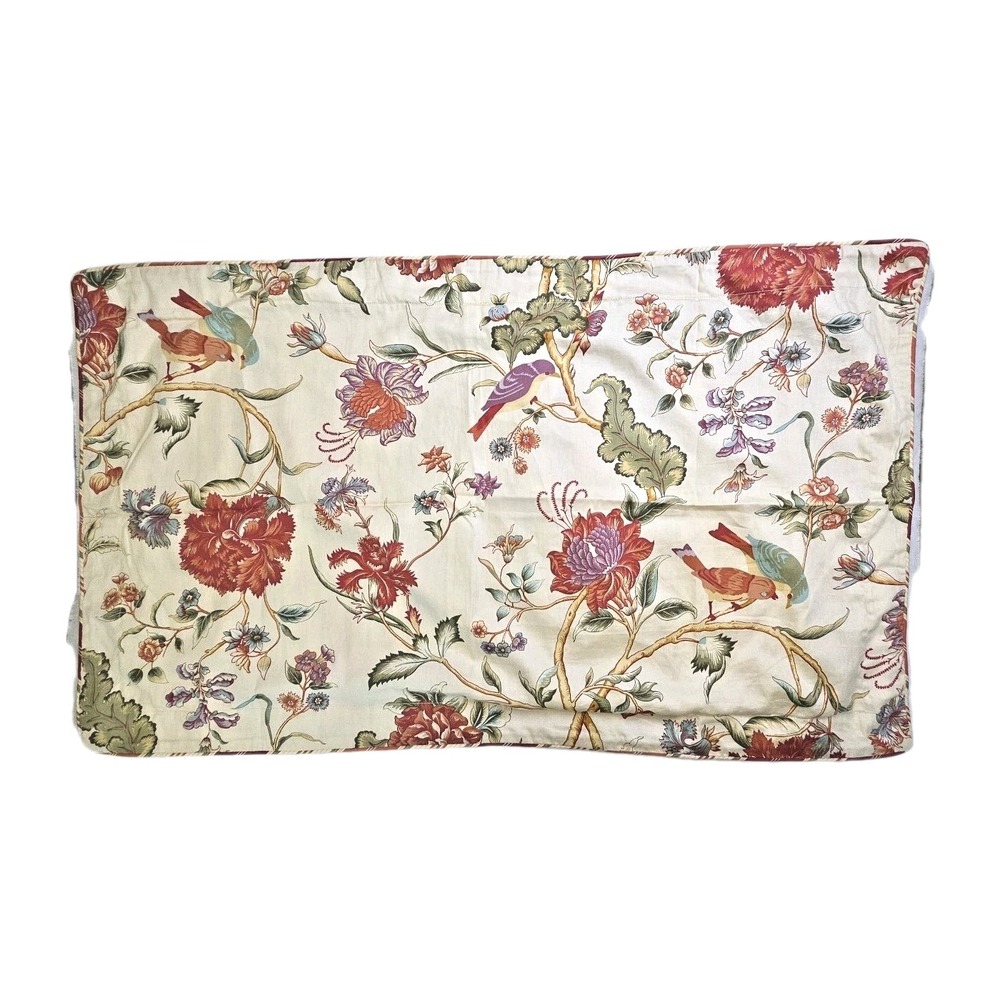 2 Waverly Jacobean Floral Bird Reverse Stripe 100% Cotton King Pillow Shams